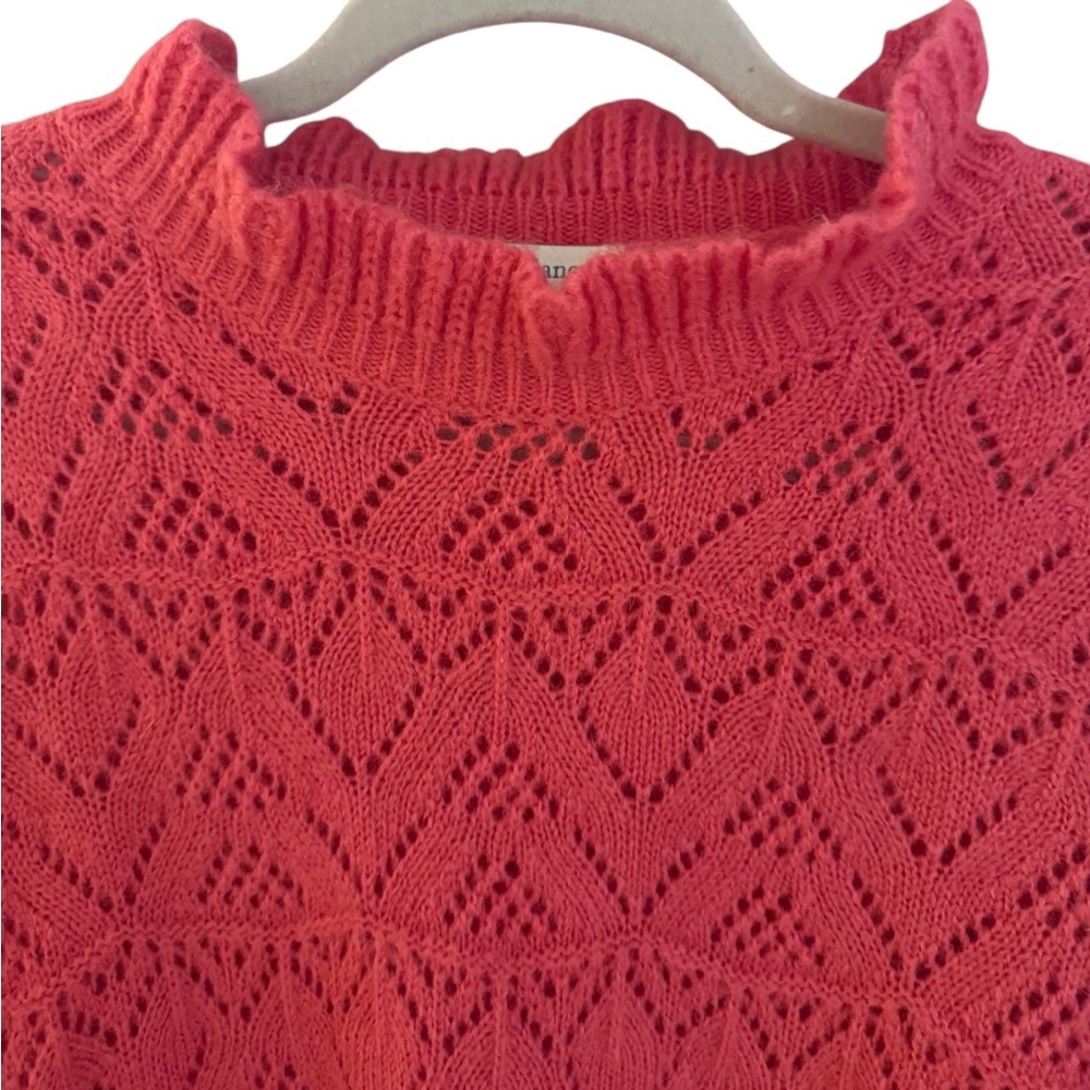 Sundance Sweater Womens XL Pink Pointelle Knit Mock Neck Ruffle Cuff Wool Blend - Picture 2 of 7